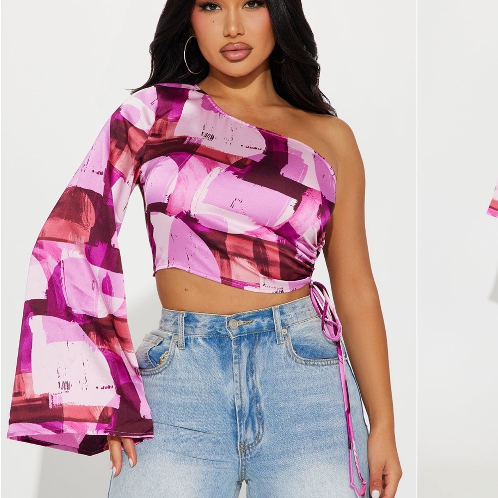 ‼️FLASH SALE‼️ Fashion Nova pink print one sleeve crop top